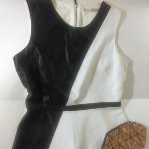 Boston Proper Sleeveless Black Leather White Fabric Top.